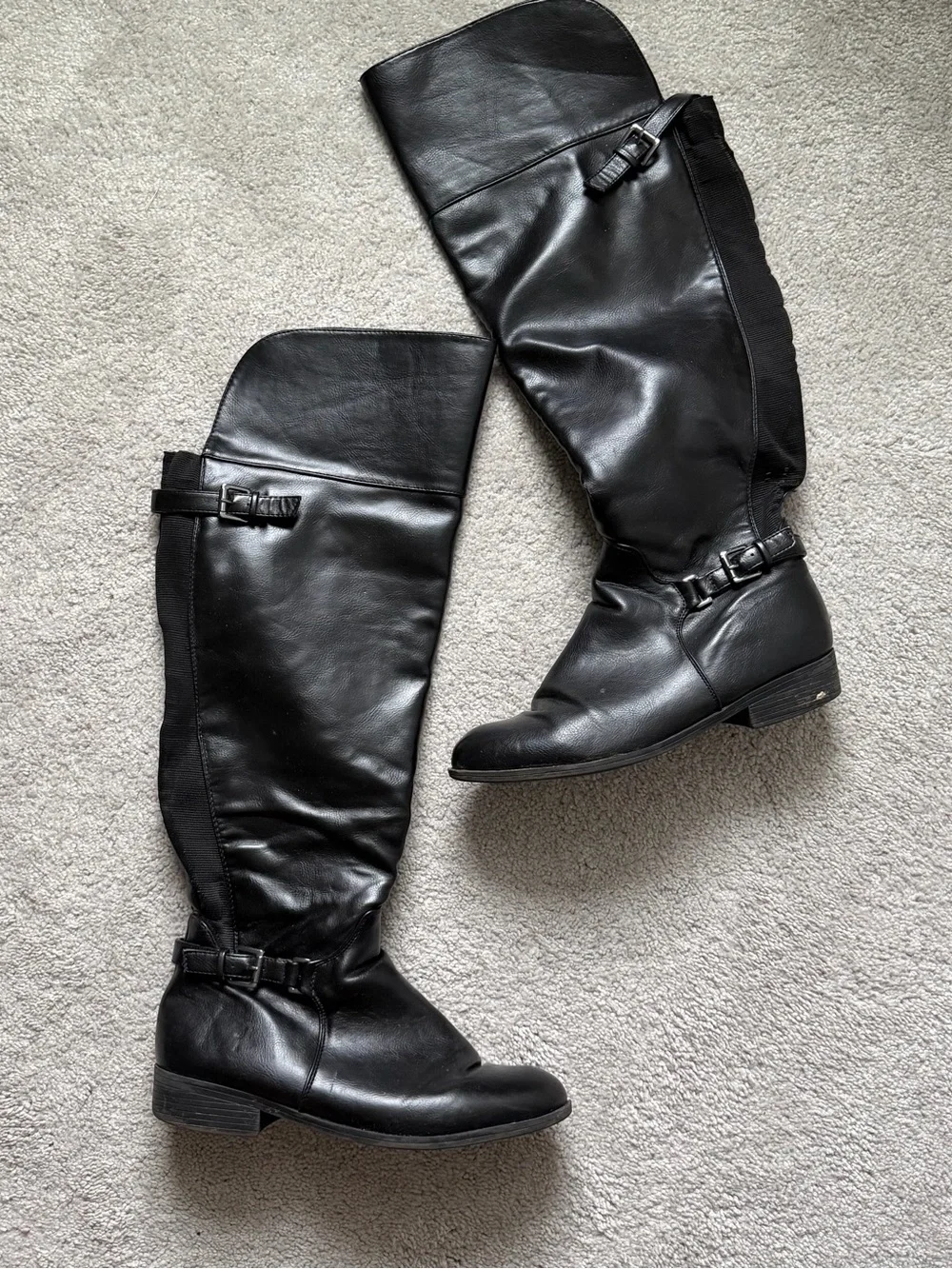 Black Leather Knee-High Riding Boots